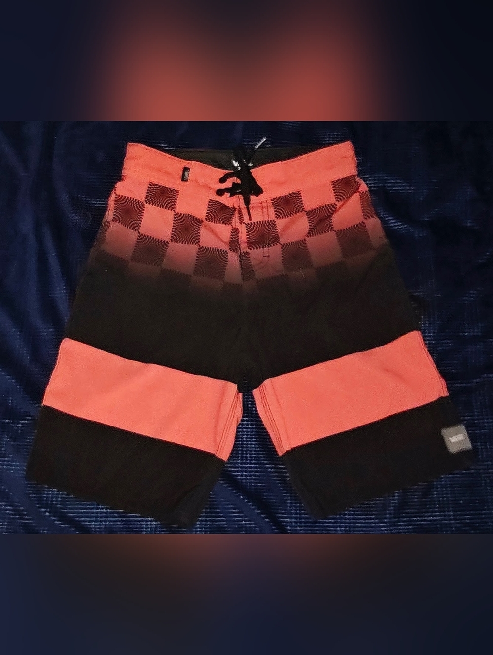 Vans Orange and Black Checkerboard Swim Shorts Boys Size 8